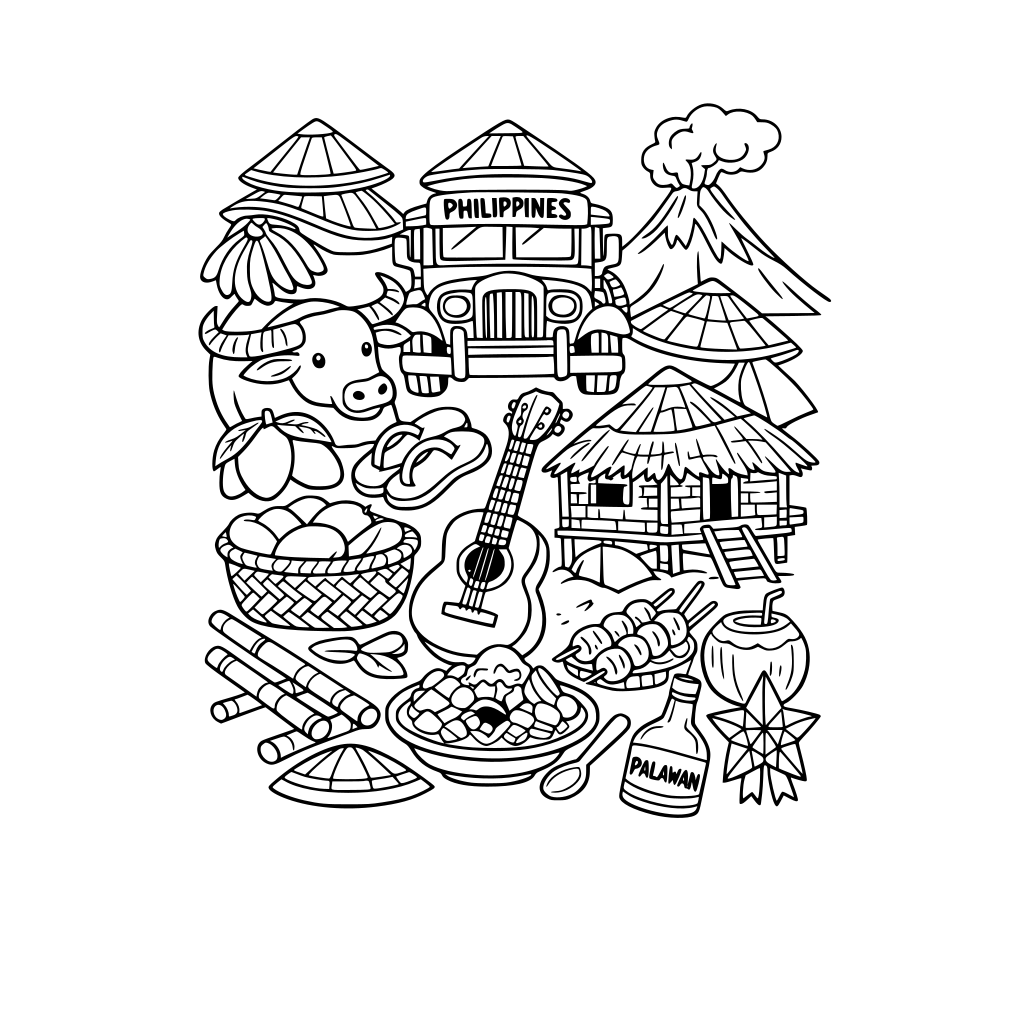 Compilation of Filipino items including 5 hidden bamboo hats