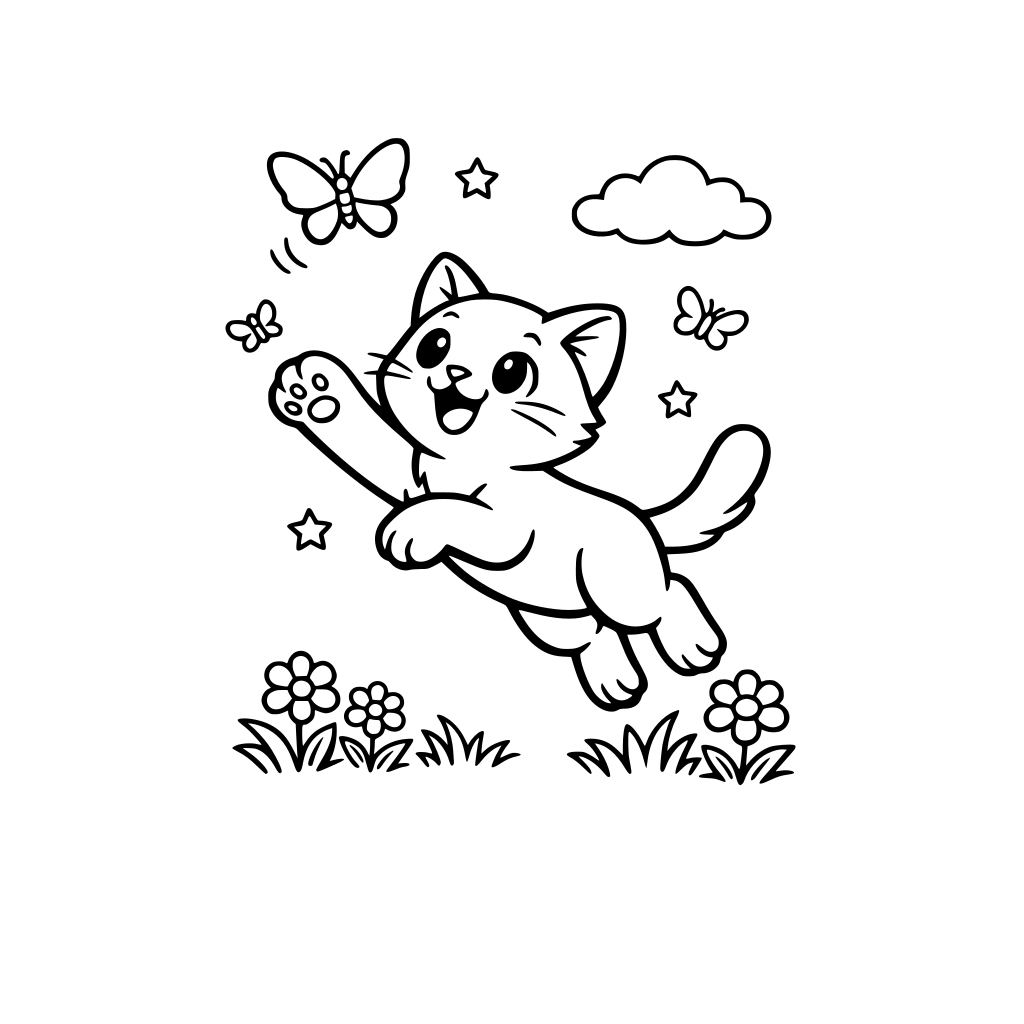 simple cat chasing a butterfly