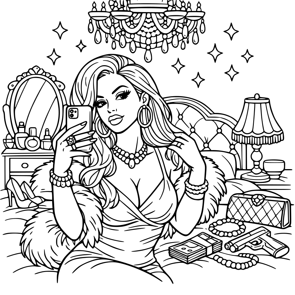 A mob wife glam selfie aesthetic fantasy master bedroom for girls & women