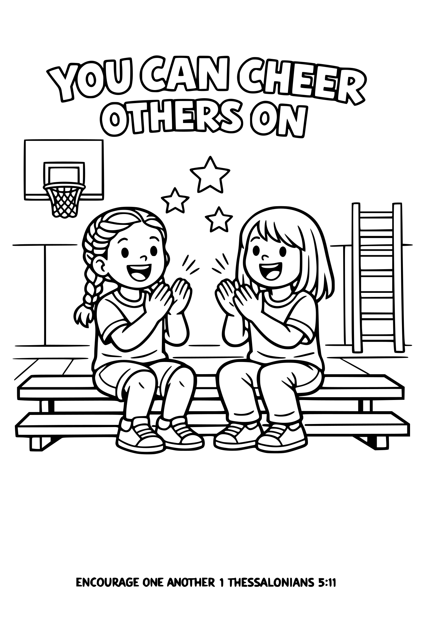 Black and white coloring page, simple kids line art, 2 child