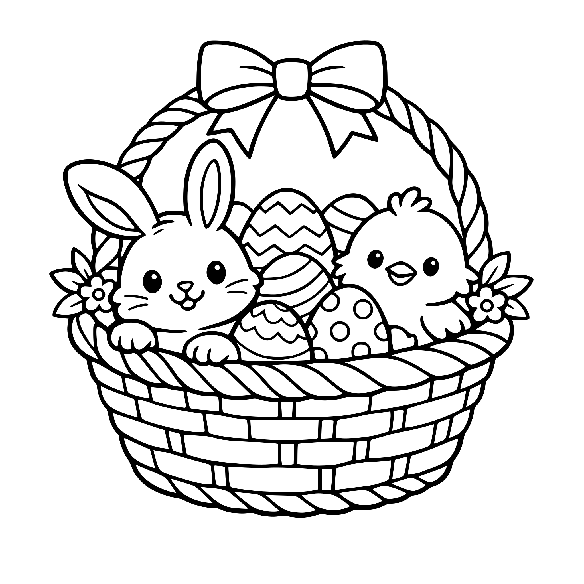 Koszyk wielkanocny z jajkami kurczakiem i zajączkiem