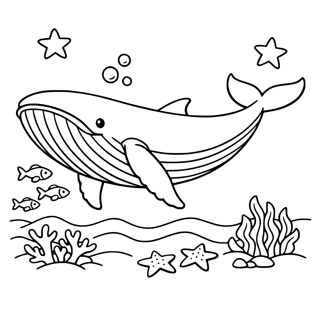 Image of a whale in the ocean to color.