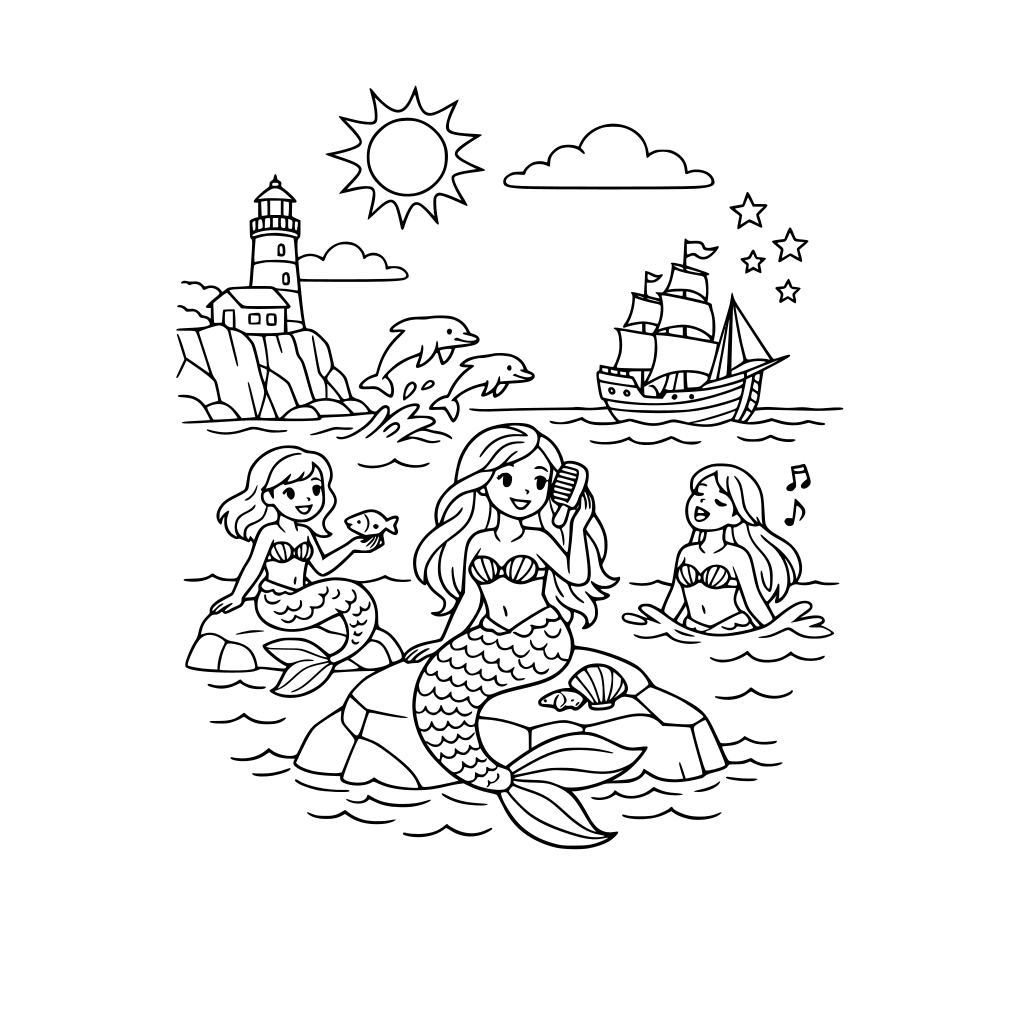 un paesaggio marinaro con le sirene