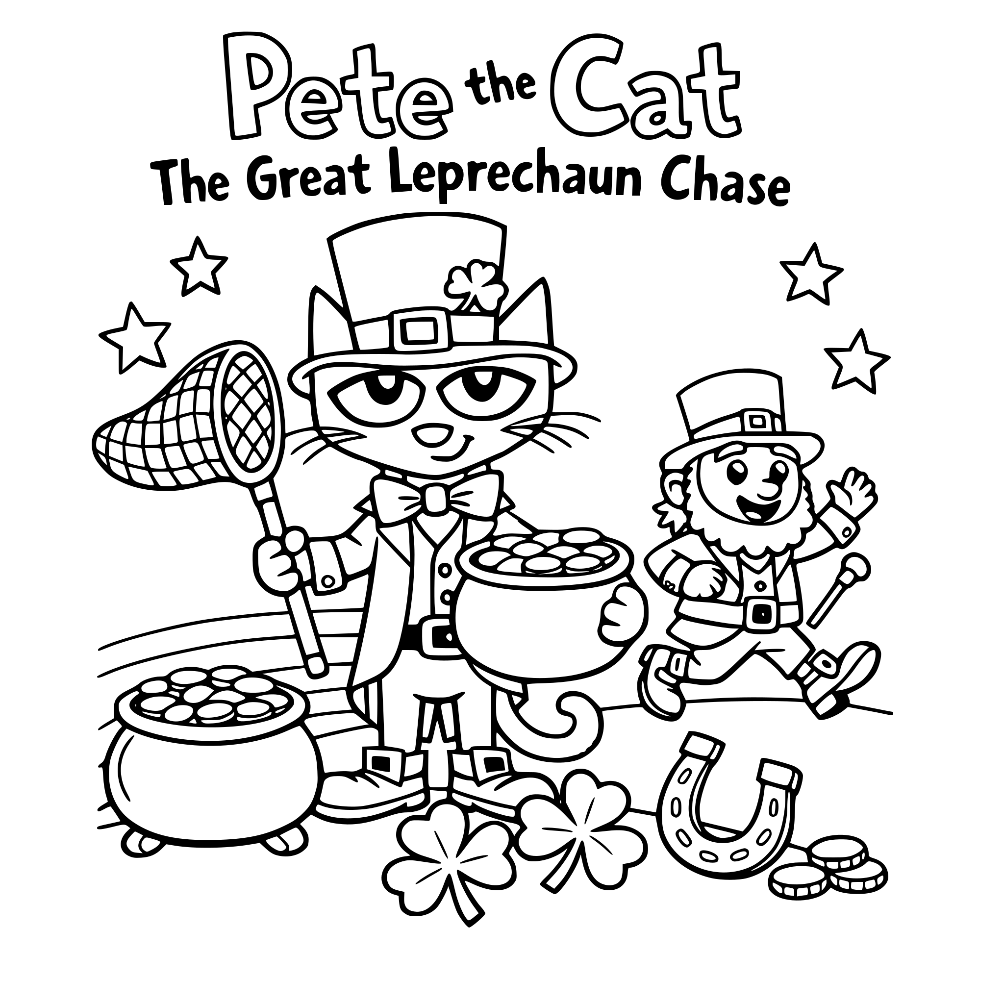 Pete the Cat the Great Leprechaun Chase book cover coloring page