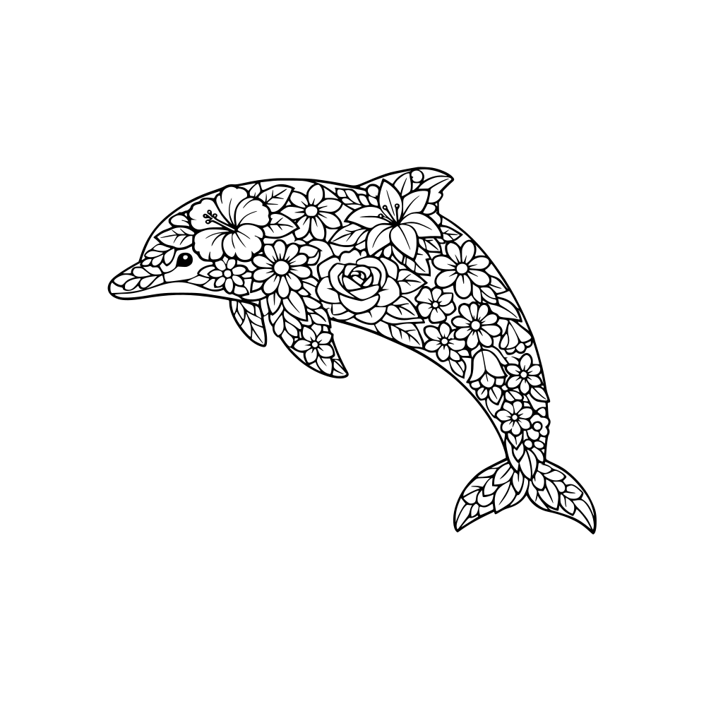 por favor dibuja un delfín hecho de bonitas flores