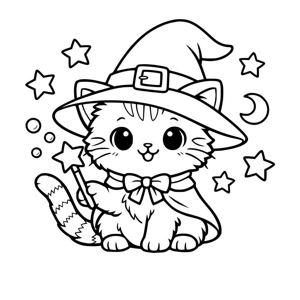 Kucing imut memakai topi penyihir