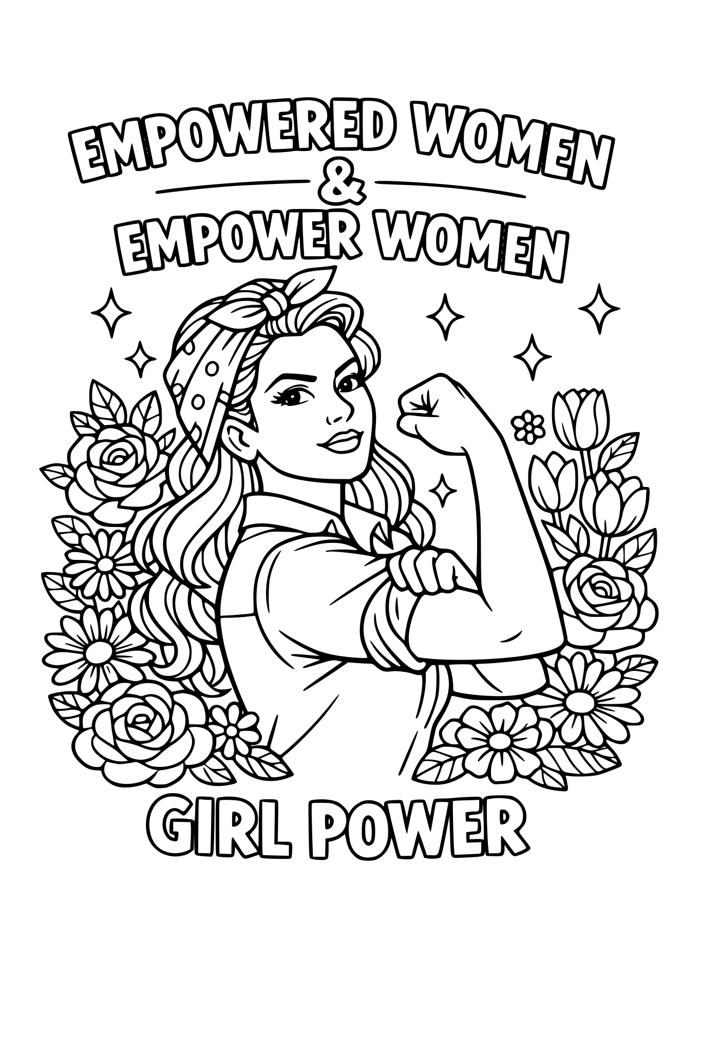create a women empowerment coloring page with flowers