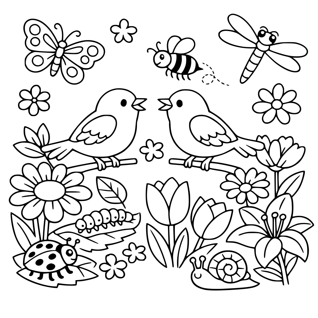 des fleurs des insectes et des oiseaux dans la nature