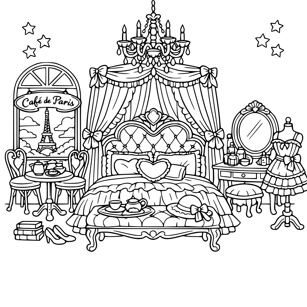 A French cafe aesthetic fantasy master bedroom for girls & women