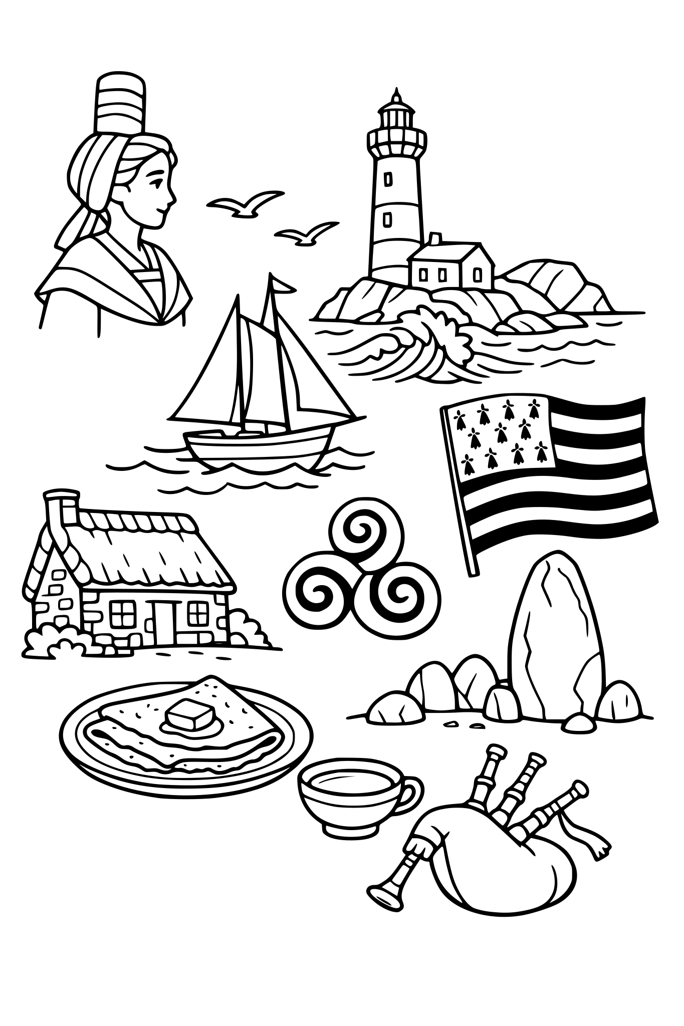Créer moi des coloriages avec le theme de la Bretagne