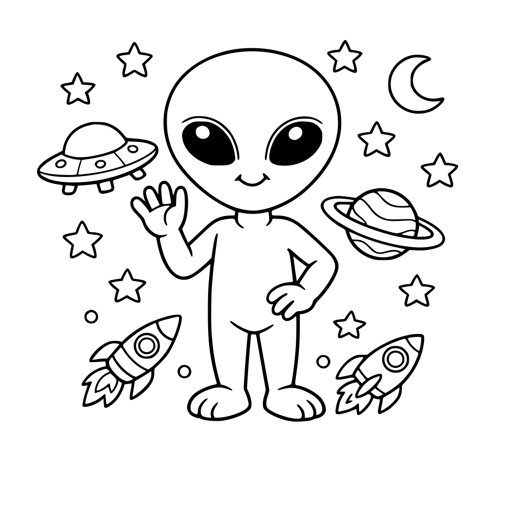 criar um desenho bem amigável de um extraterrestre da raça gray