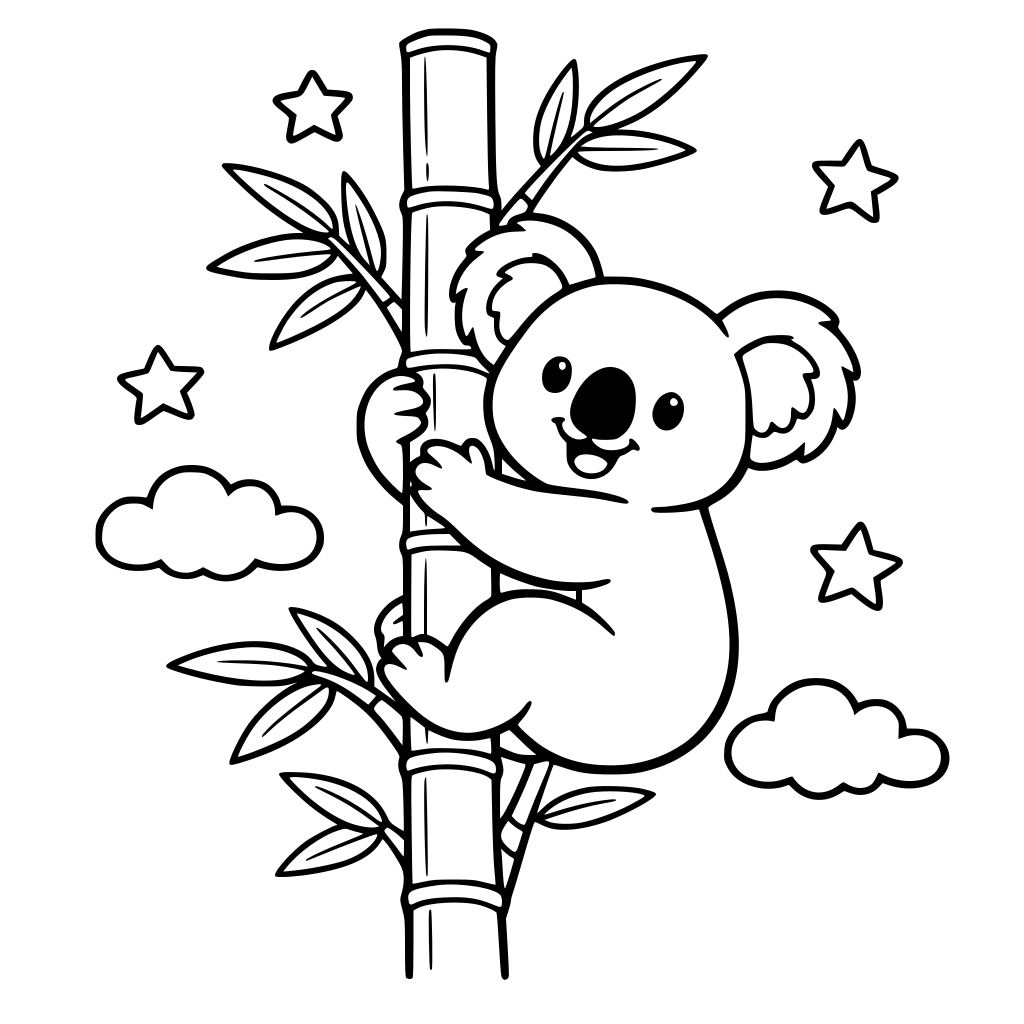 create me a kuala bear climbing on a bamboo
