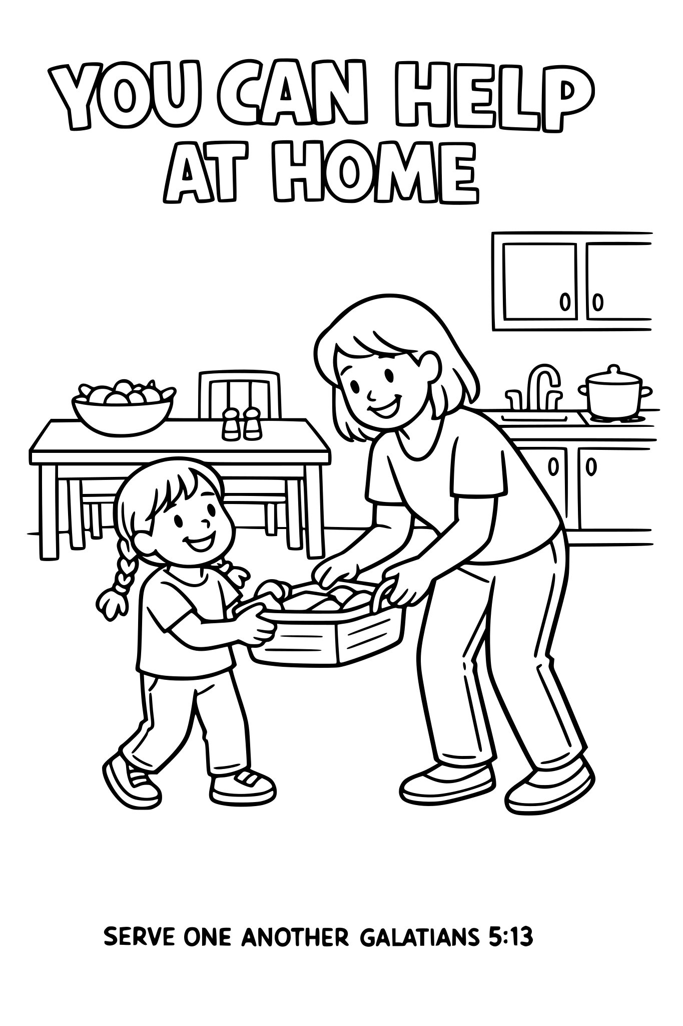 Black and white coloring page, simple kids line art, one chi