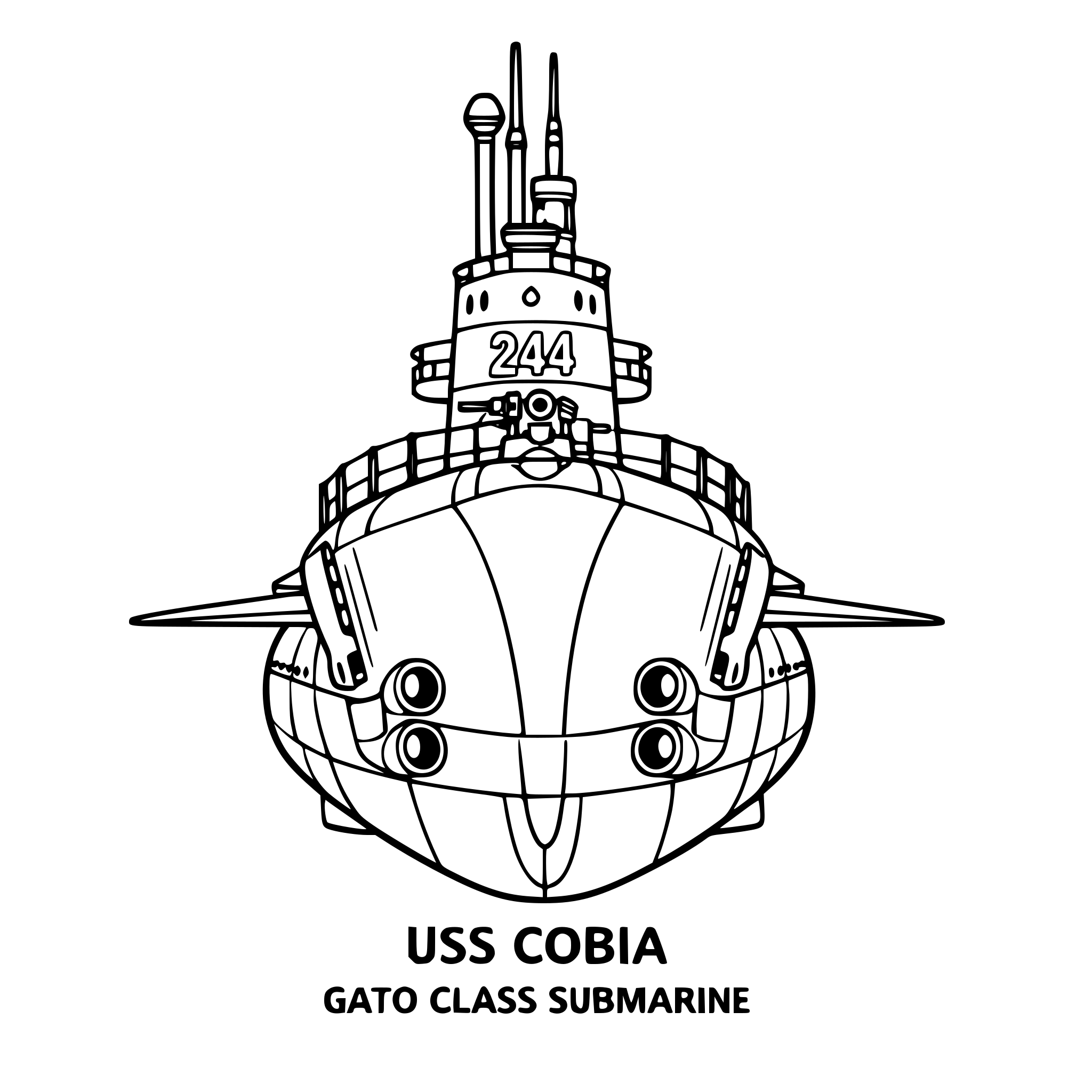 Gato class submarine USS Cobia front view