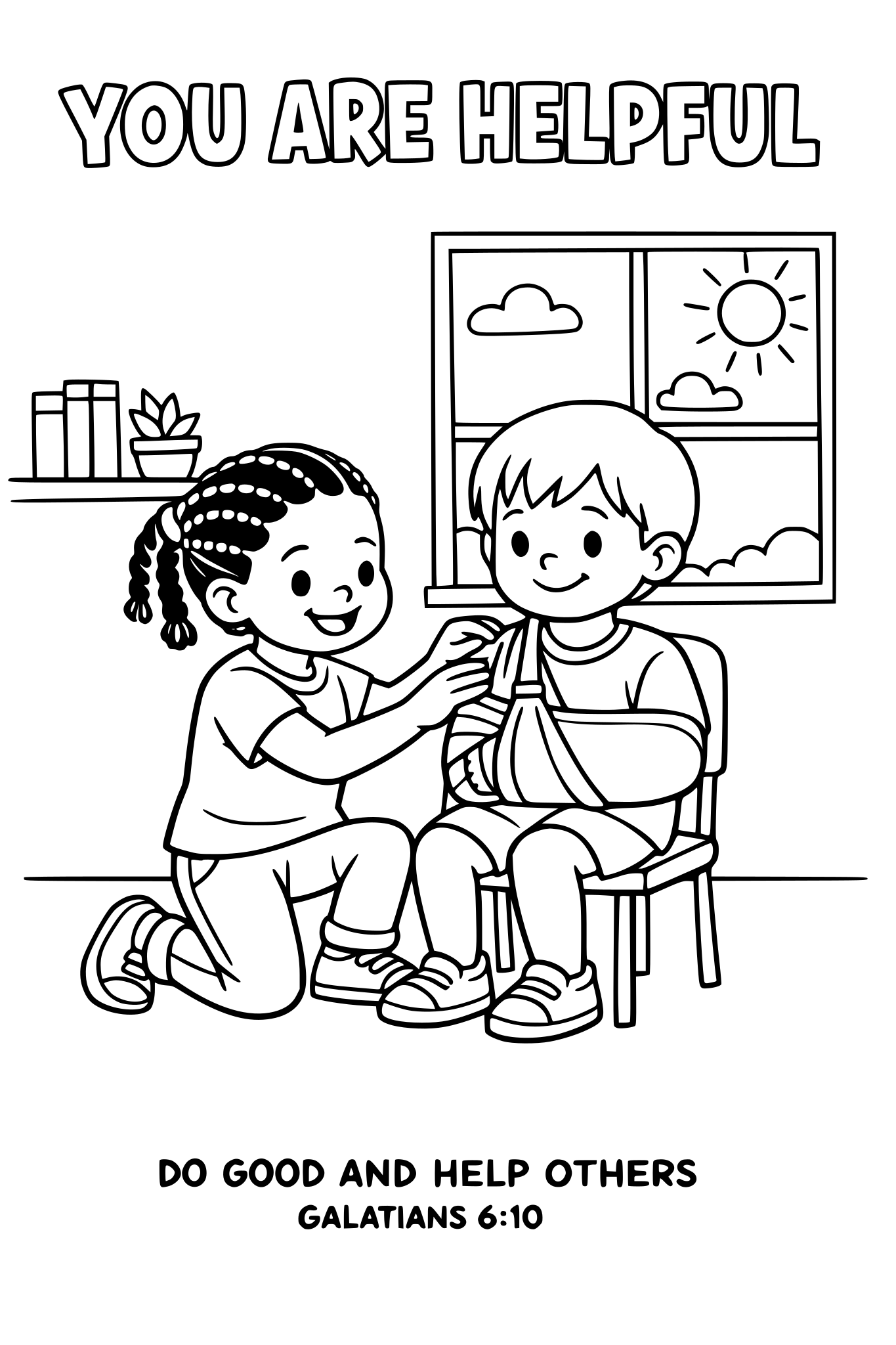 Black and white coloring page, simple kids line art, one chi