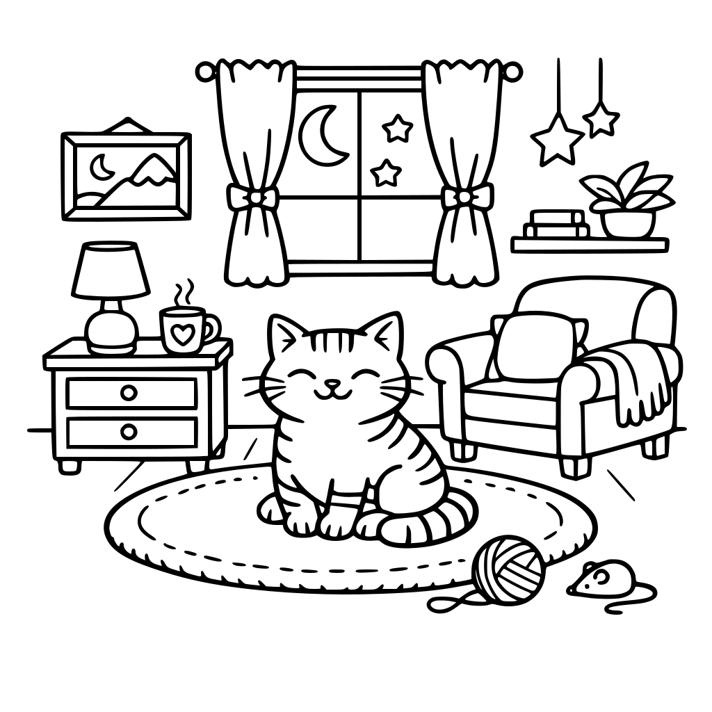 przytulny pokój z kotem