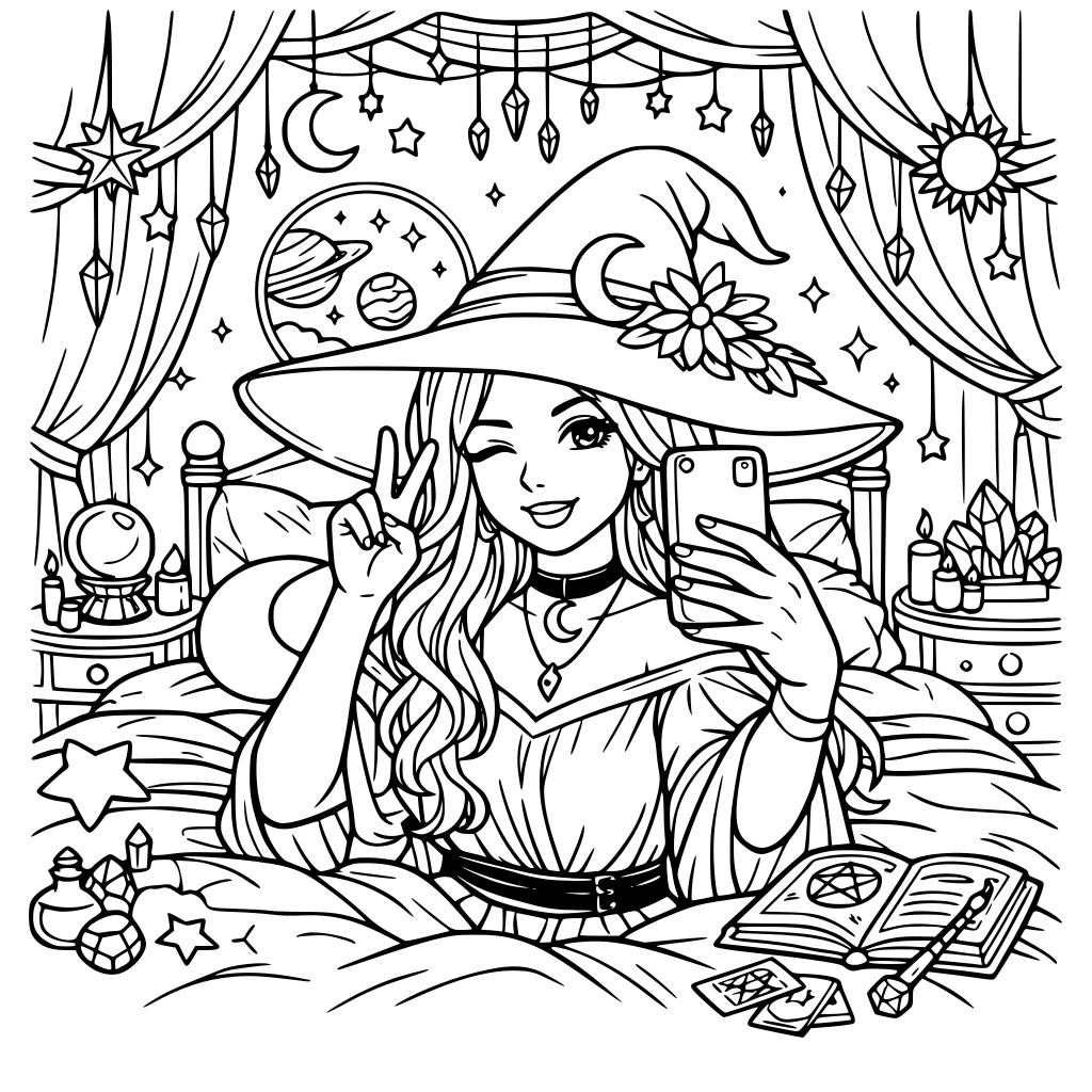 A celestial witchcore selfie aesthetic fantasy master bedroom for girls & women