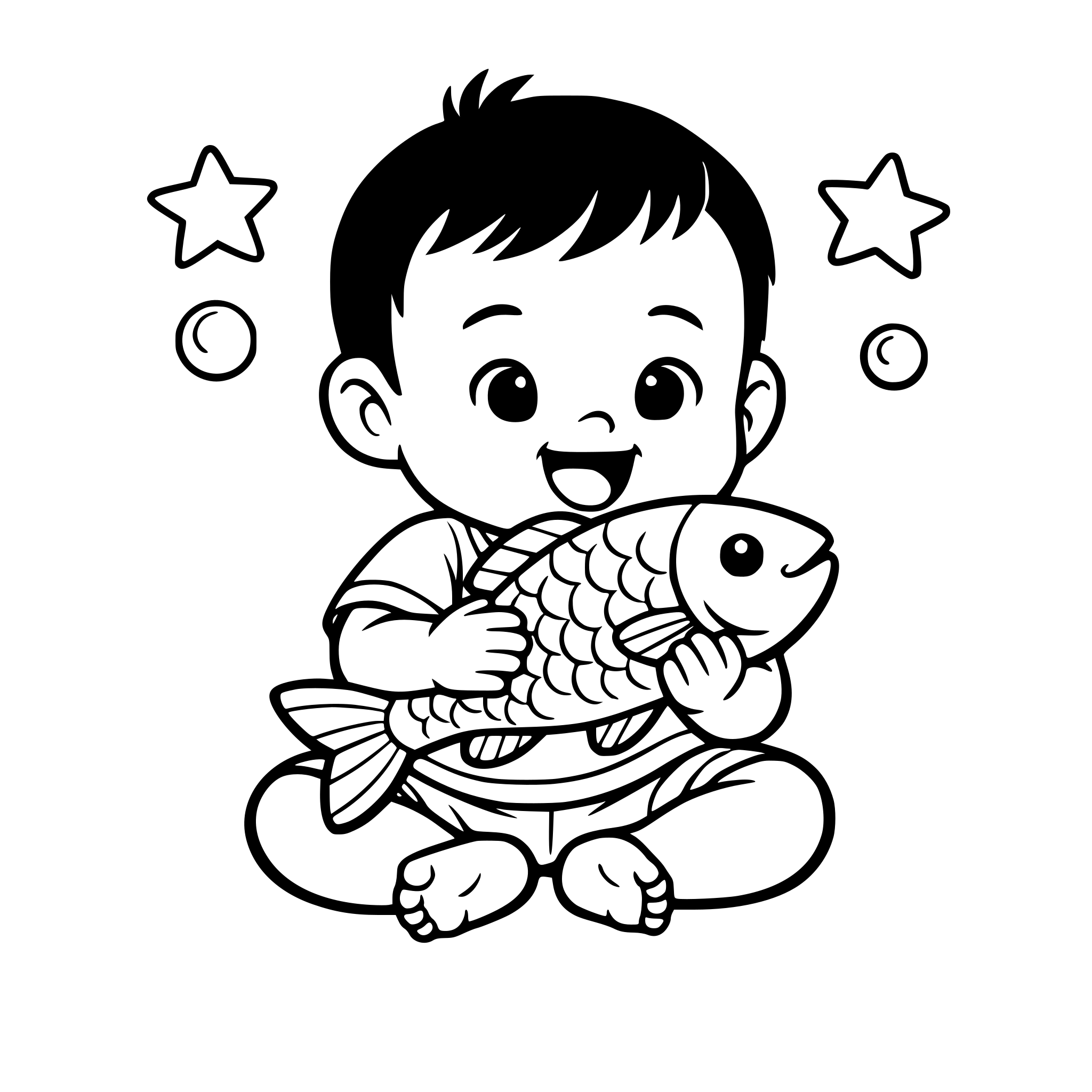 asian baby boy with fish
