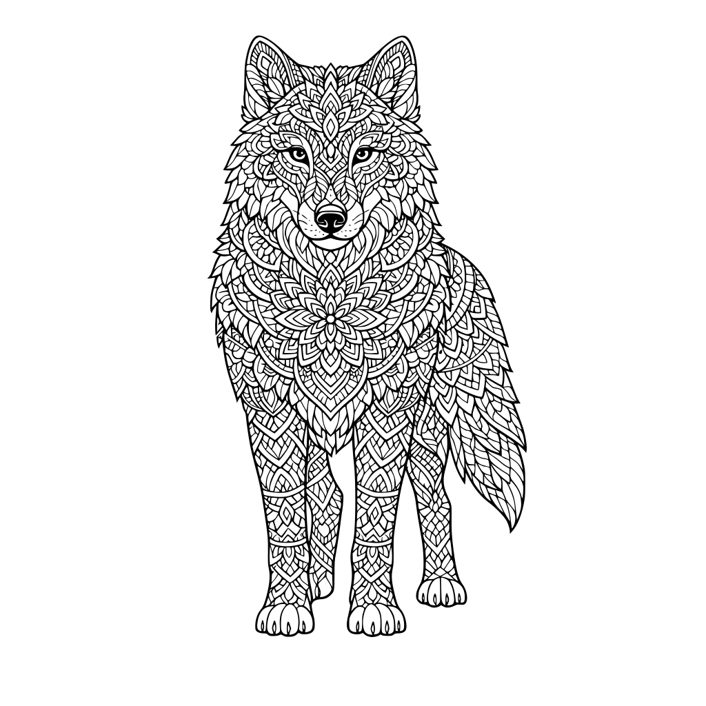 beautiful realistic wolf made up of elegant intricate mandala geometric and floral patterns