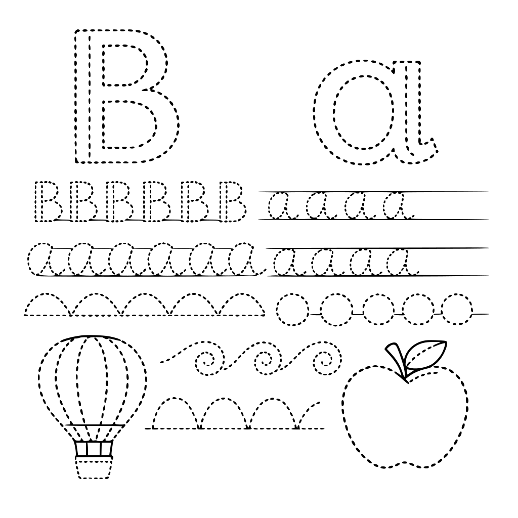 zró całą listę ćwiczeń do litery B duże i b małe różne ślaczki wykropkowane dzięki którym nauczymu pisać się literkę B i a