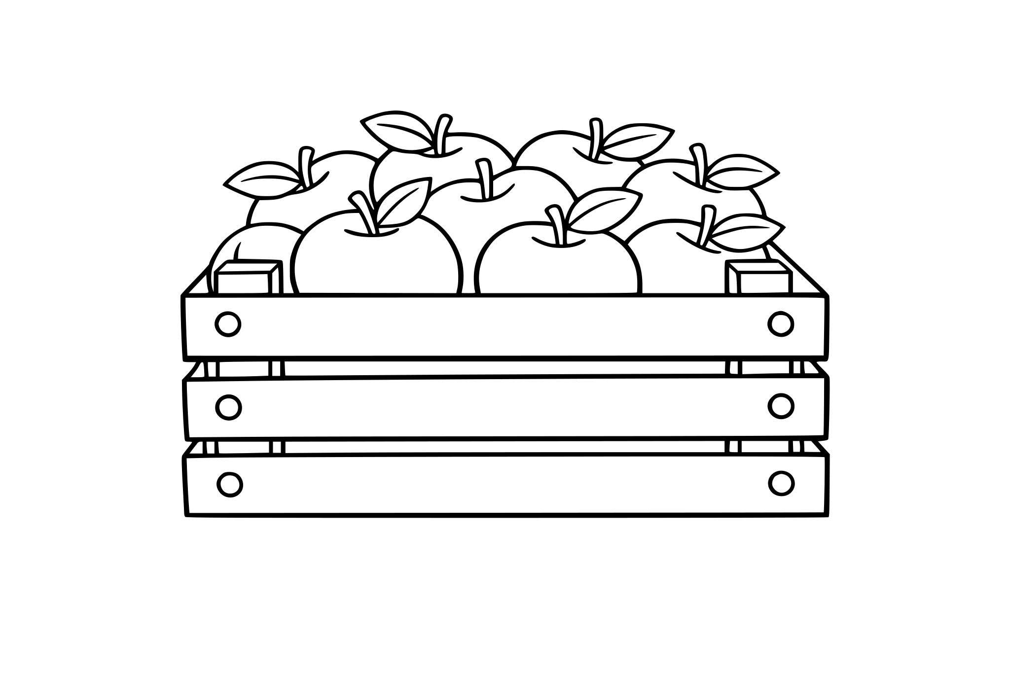Apples in a wooden crate, minimalistic line.