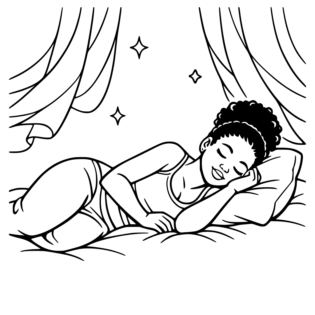 A black woman napping in sunlight with sheer curtains floating