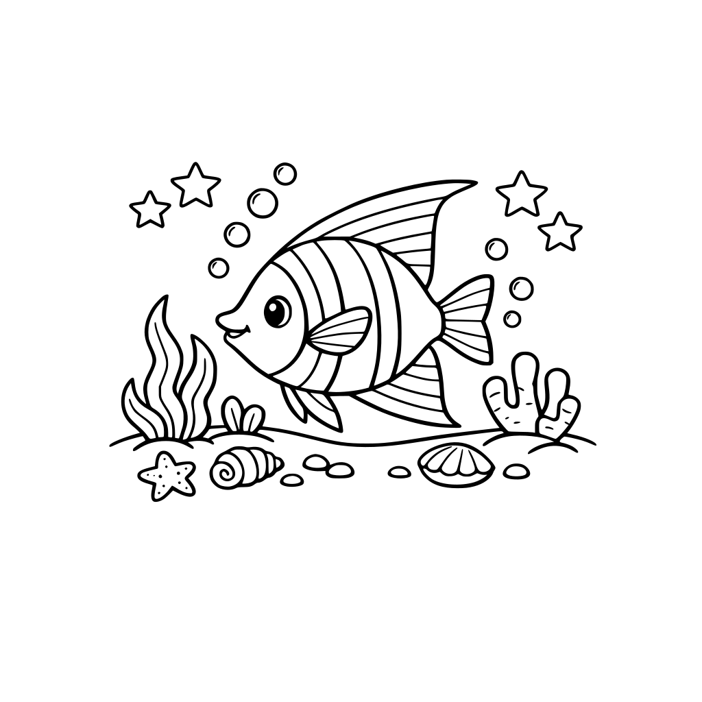 coloring page for small child of angel fish