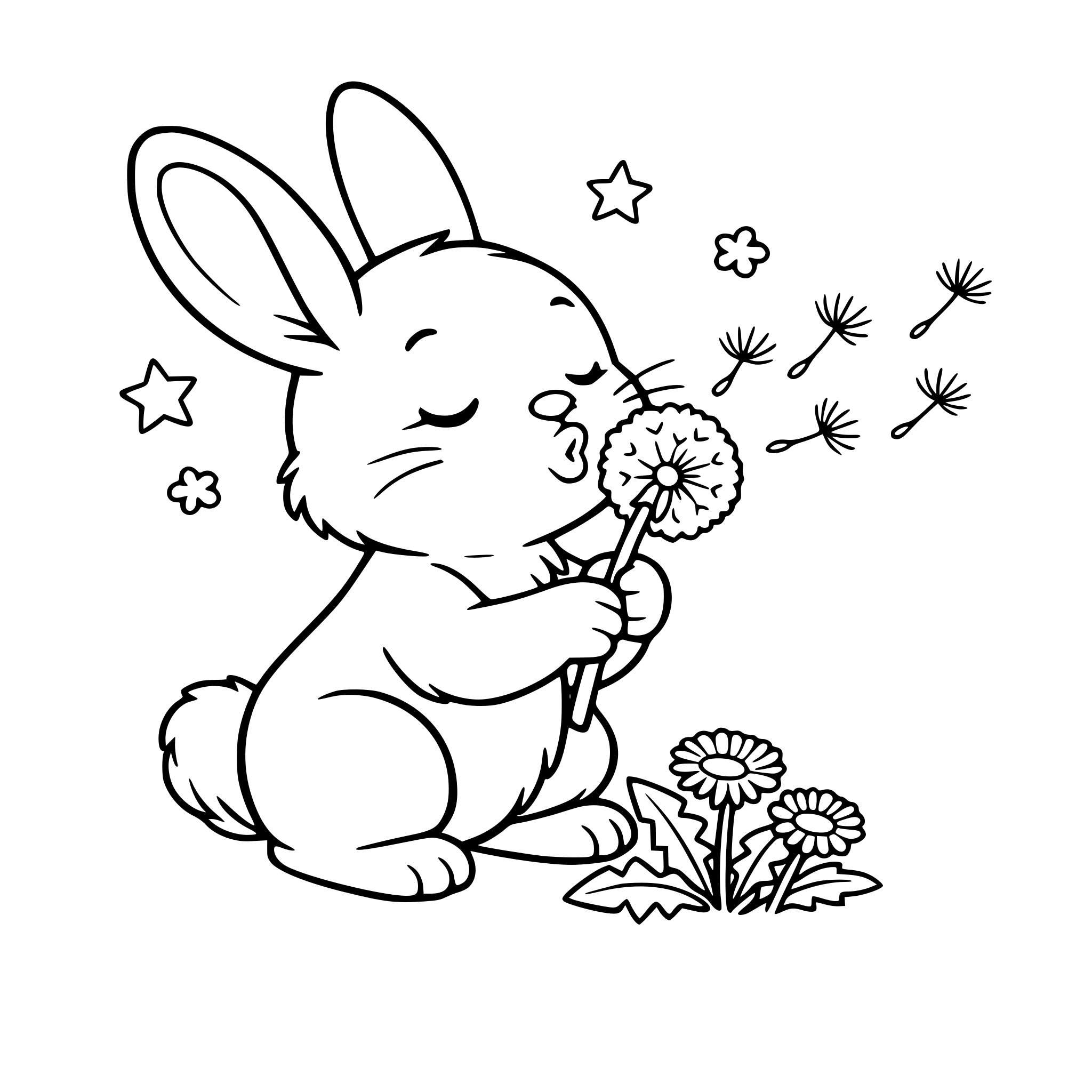 bunny blowing on dandelion