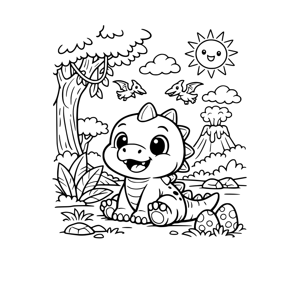 dino baby com cenario de floresta