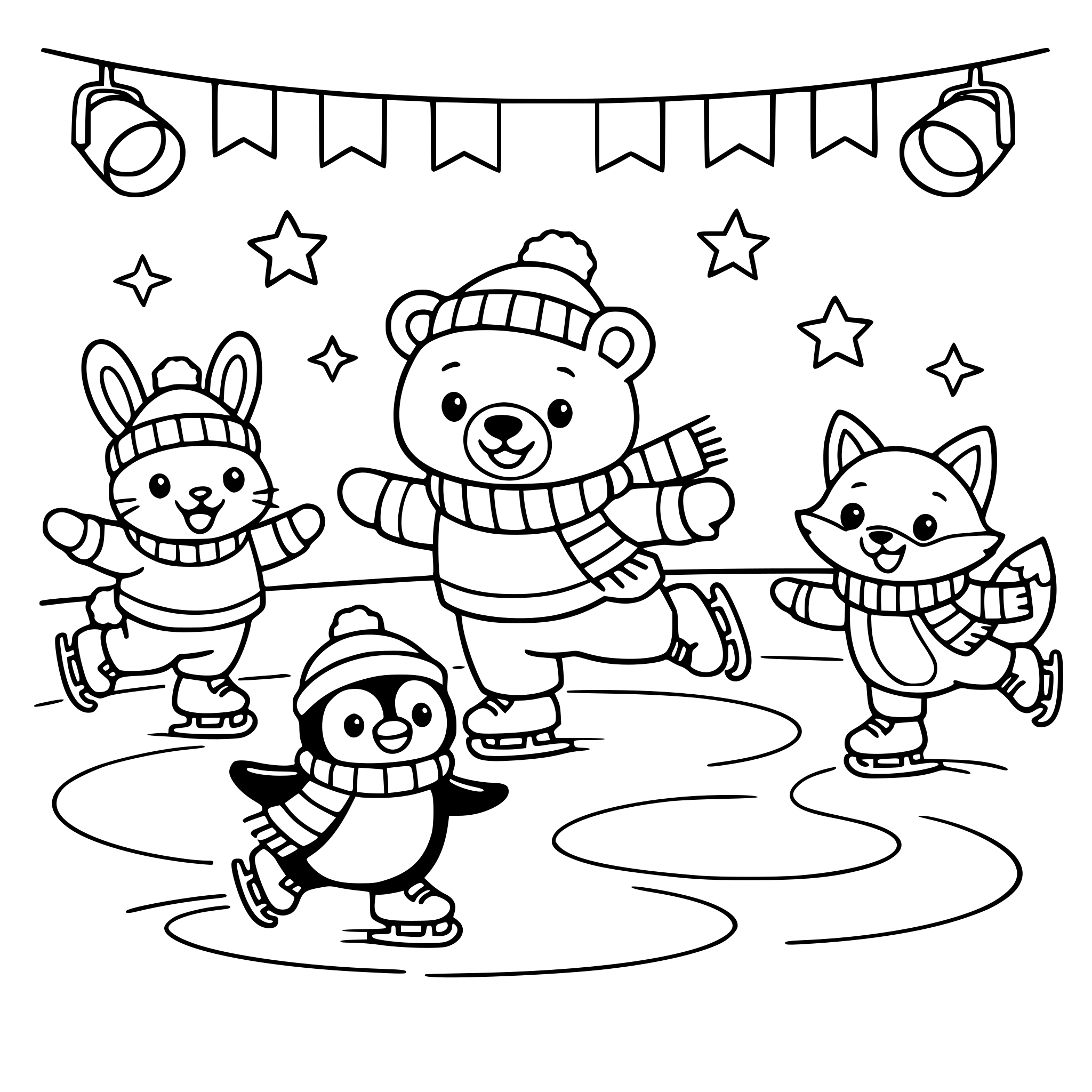 Animals ice skating on an indoor rink