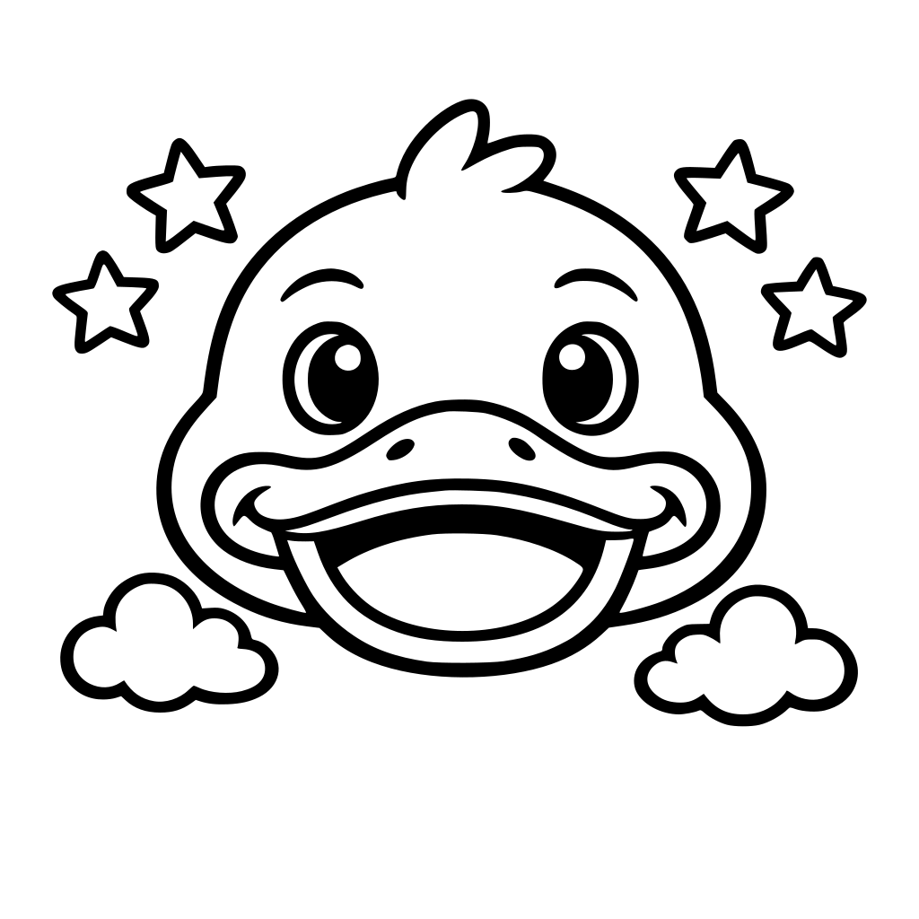 Big Duck Face, Very thick bold outline, No shading, No tiny details, Big open coloring spaces, Centered design