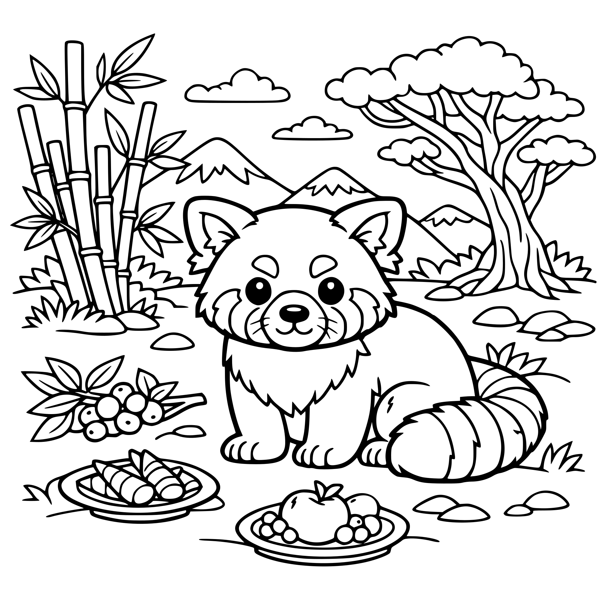 coloring book about asian animal, with background of where they live and what they eat