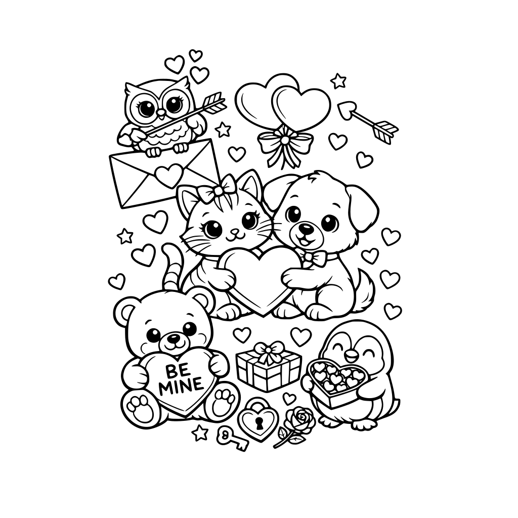 Coloring page animals valentine