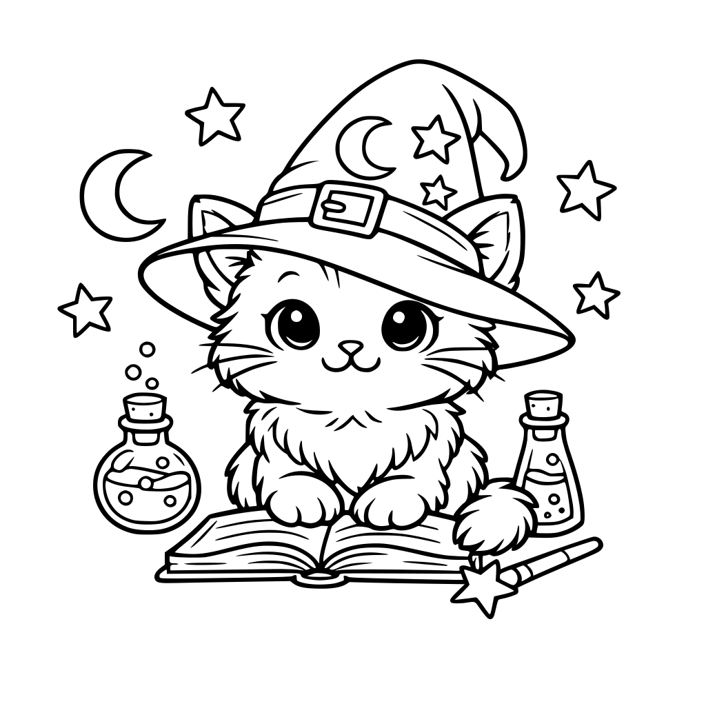 Uroczy kot w kapeluszu czarodzieja