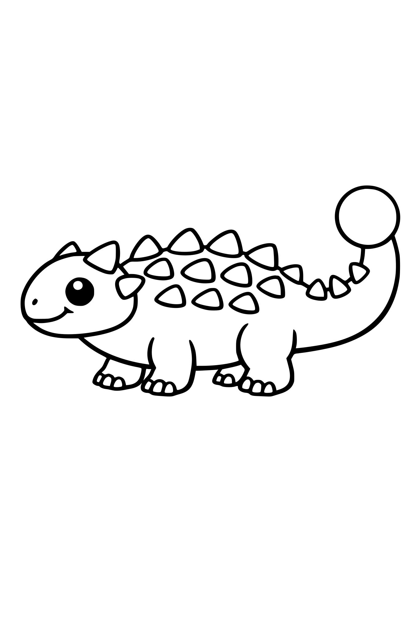 ankylozaur z kulą na końcu ogona, kolorowanka dla małych dzieci, bez tła