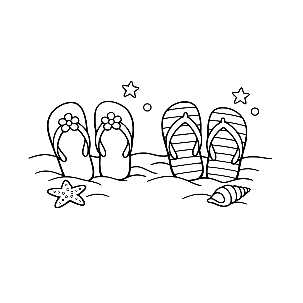 2 sets of flip flops on the beach