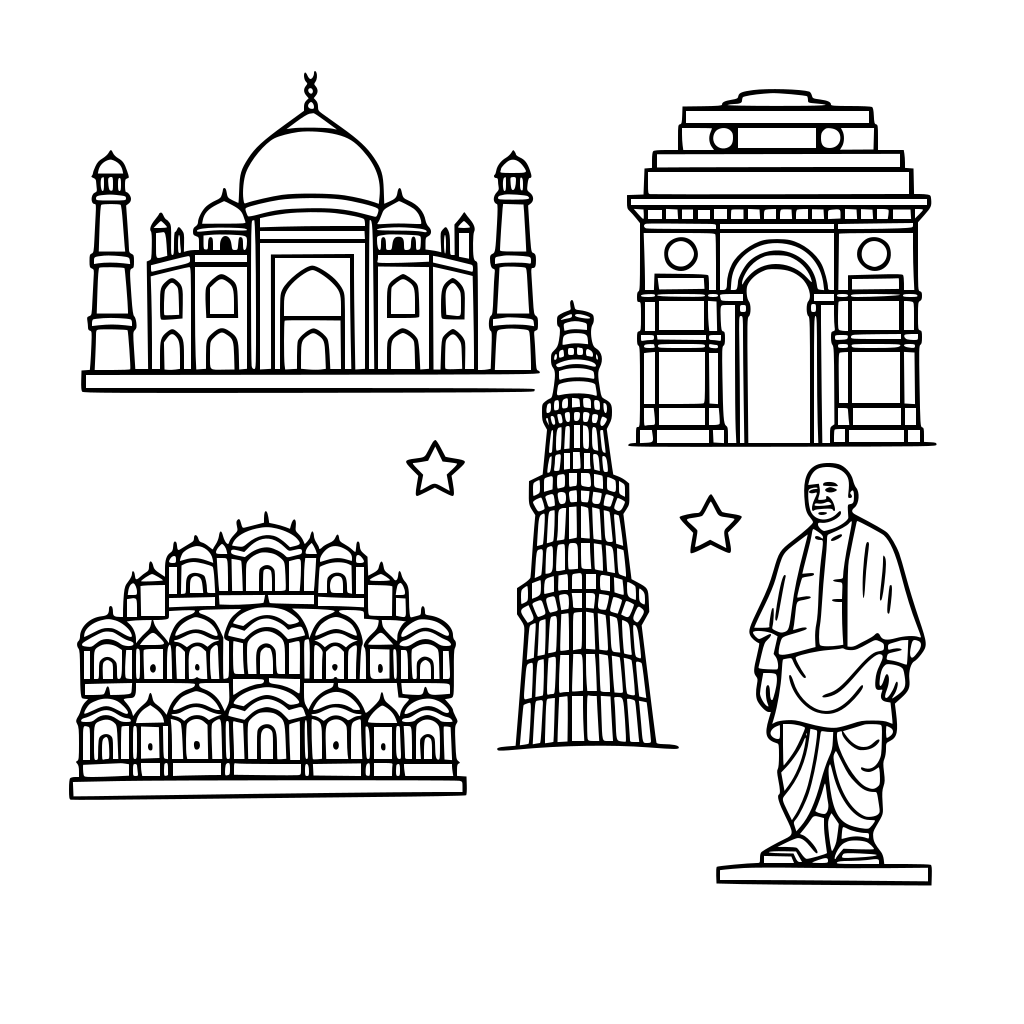 Create a Famous monuments of India with 5 images