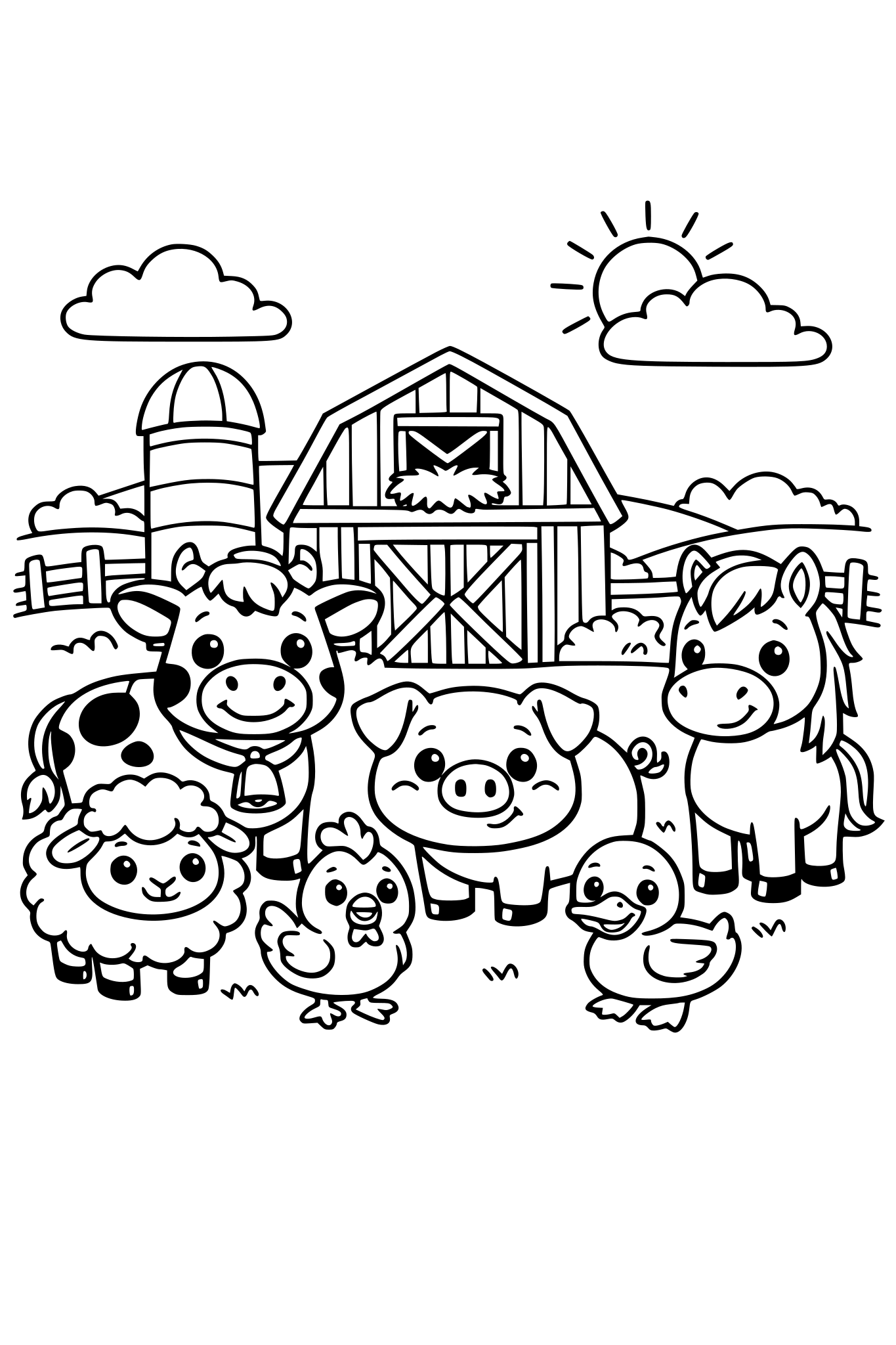 Kids coloring page, black and white outline only. Cute Pixar