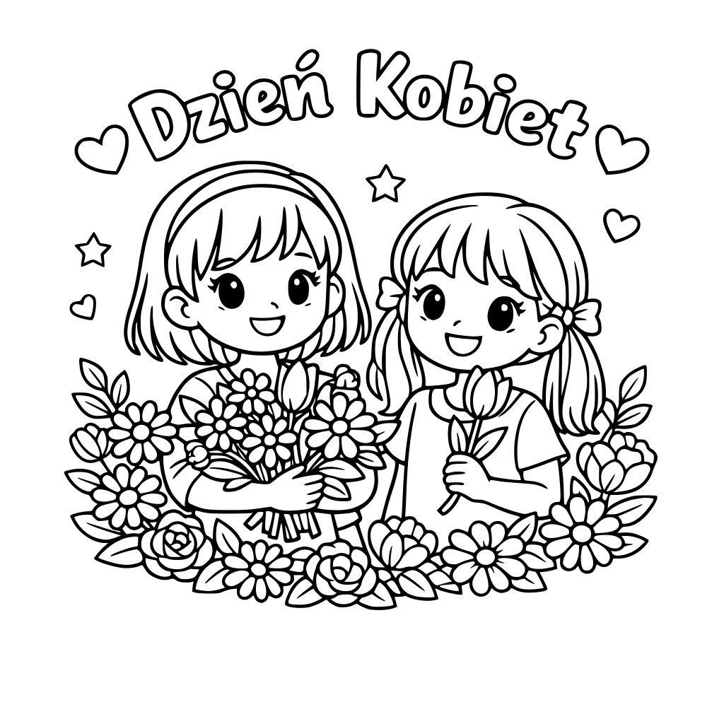 Dzień kobiet, dziewczynki, kwiaty