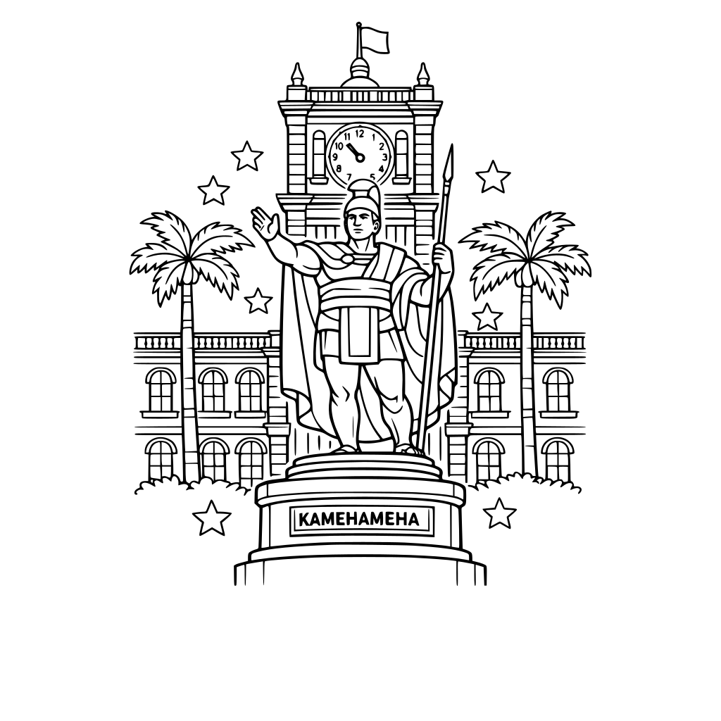 Kamehameha Statue in front of the courthouse