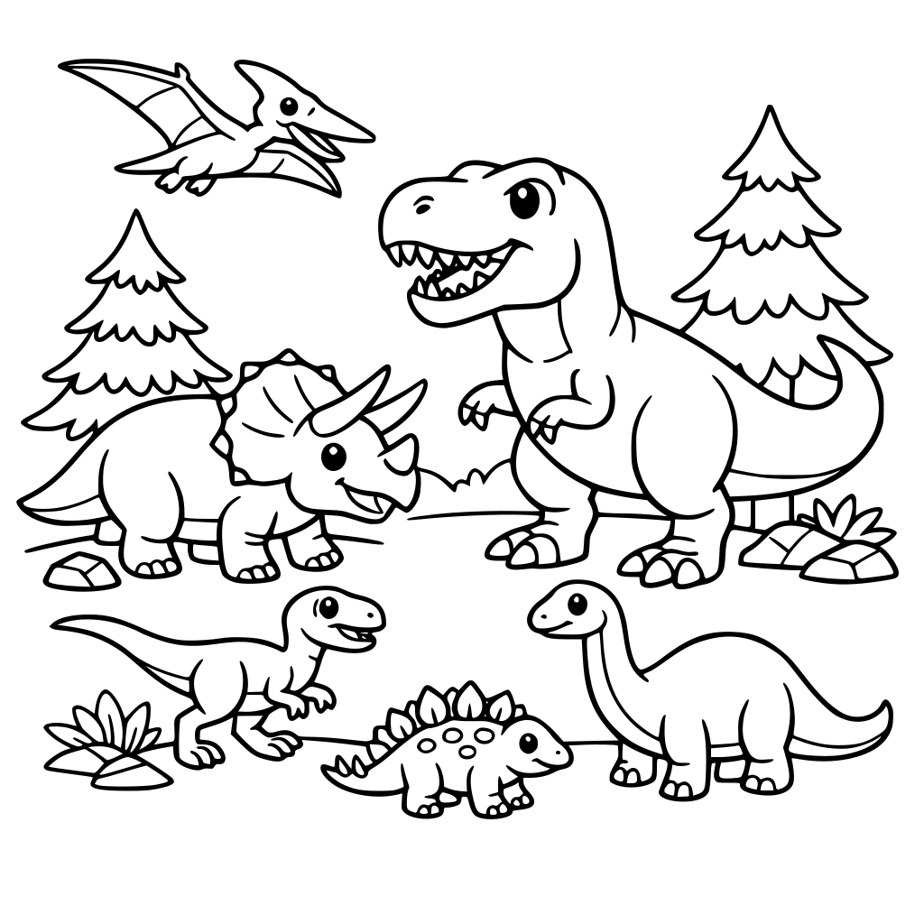 Forest with fill of dinosaurs