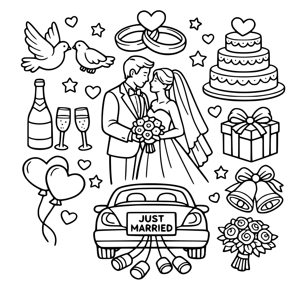 WANT A WEDDING THEME COLORING IMAGE