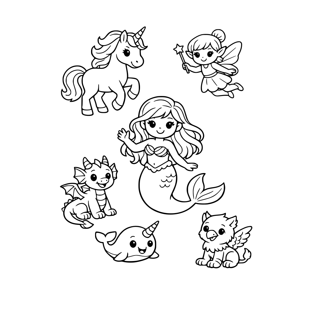 Mythical characters like unicorns, mermaids, etc.