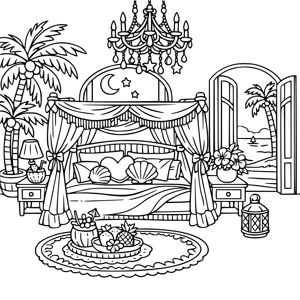 A tropical island luxe themed aesthetic fantasy master bedroom for girls & women