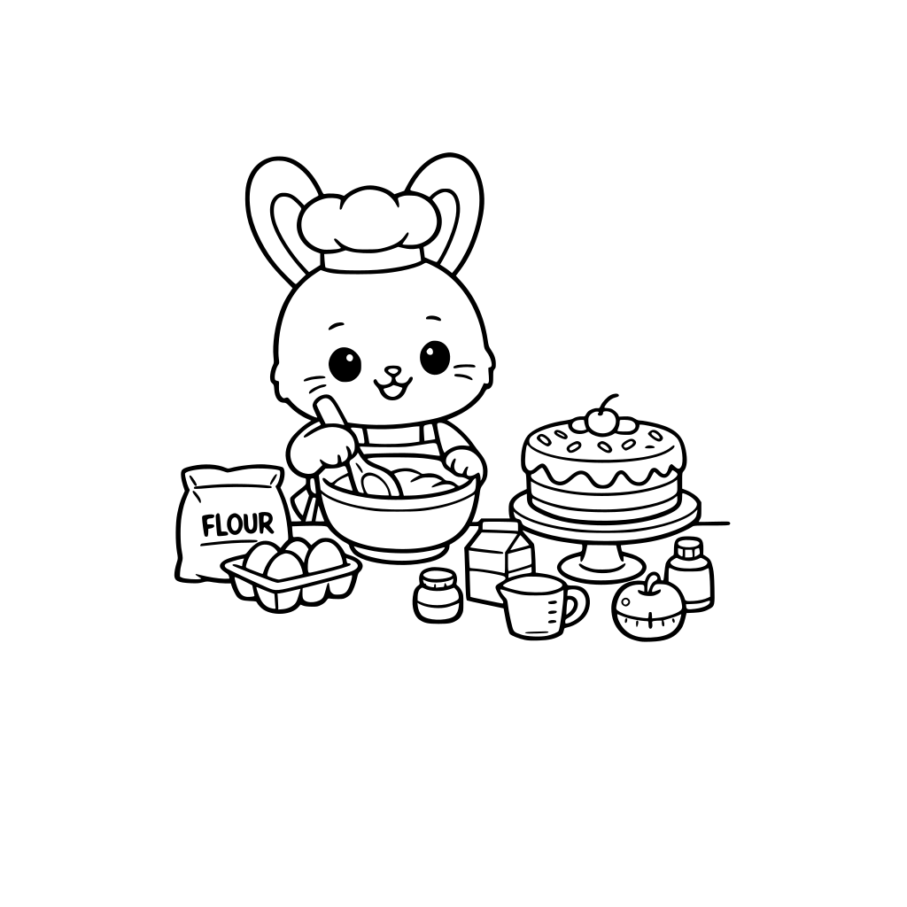 quiero hacer un libro para colorear para niños: el mismo tendra de tematica animales, los mismos deben ser tiernos y realizaran cosas cotidianas como cocinar un pastel, ir de compras, etc