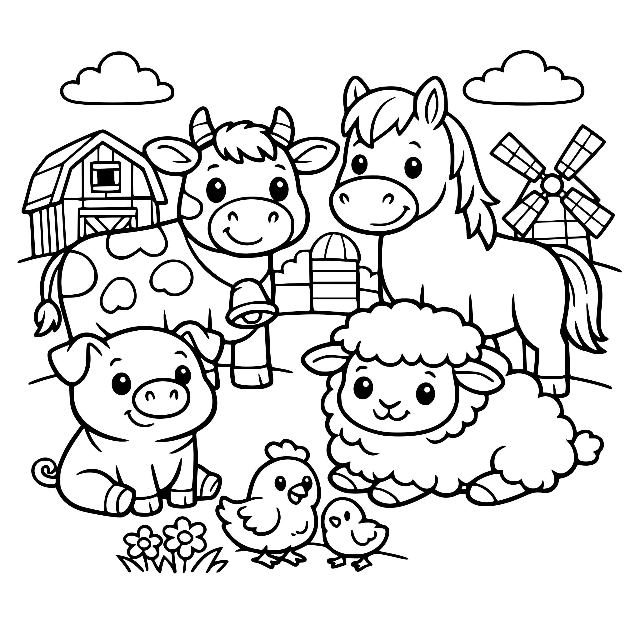 fa-mi o imagine cartoon de colorat cu animalele de la fermă