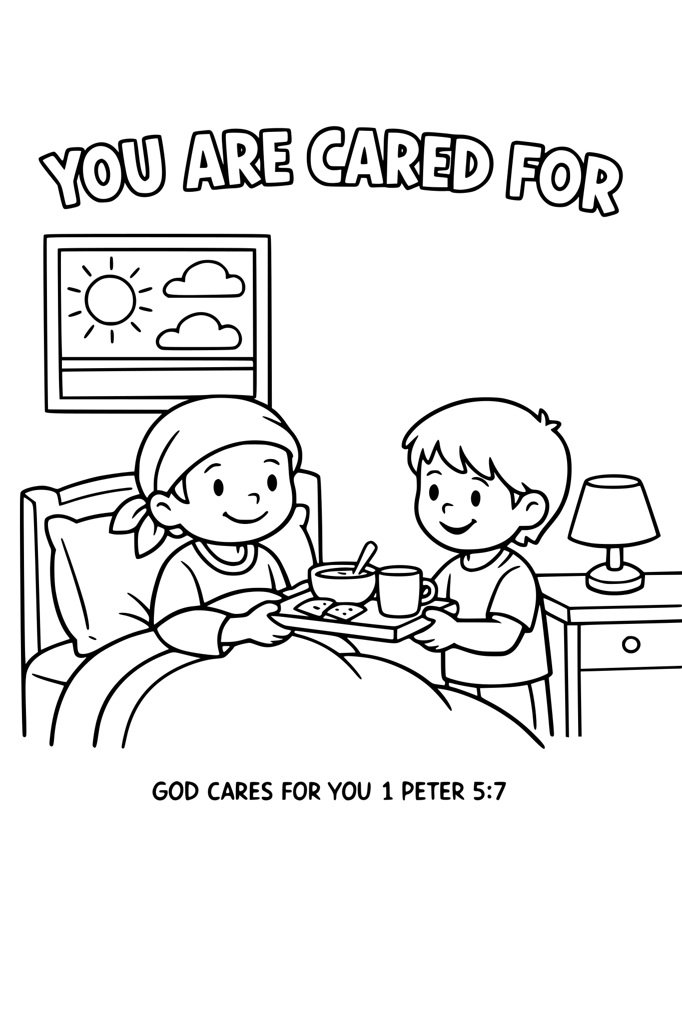 Black and white coloring page, simple kids line art, one chi