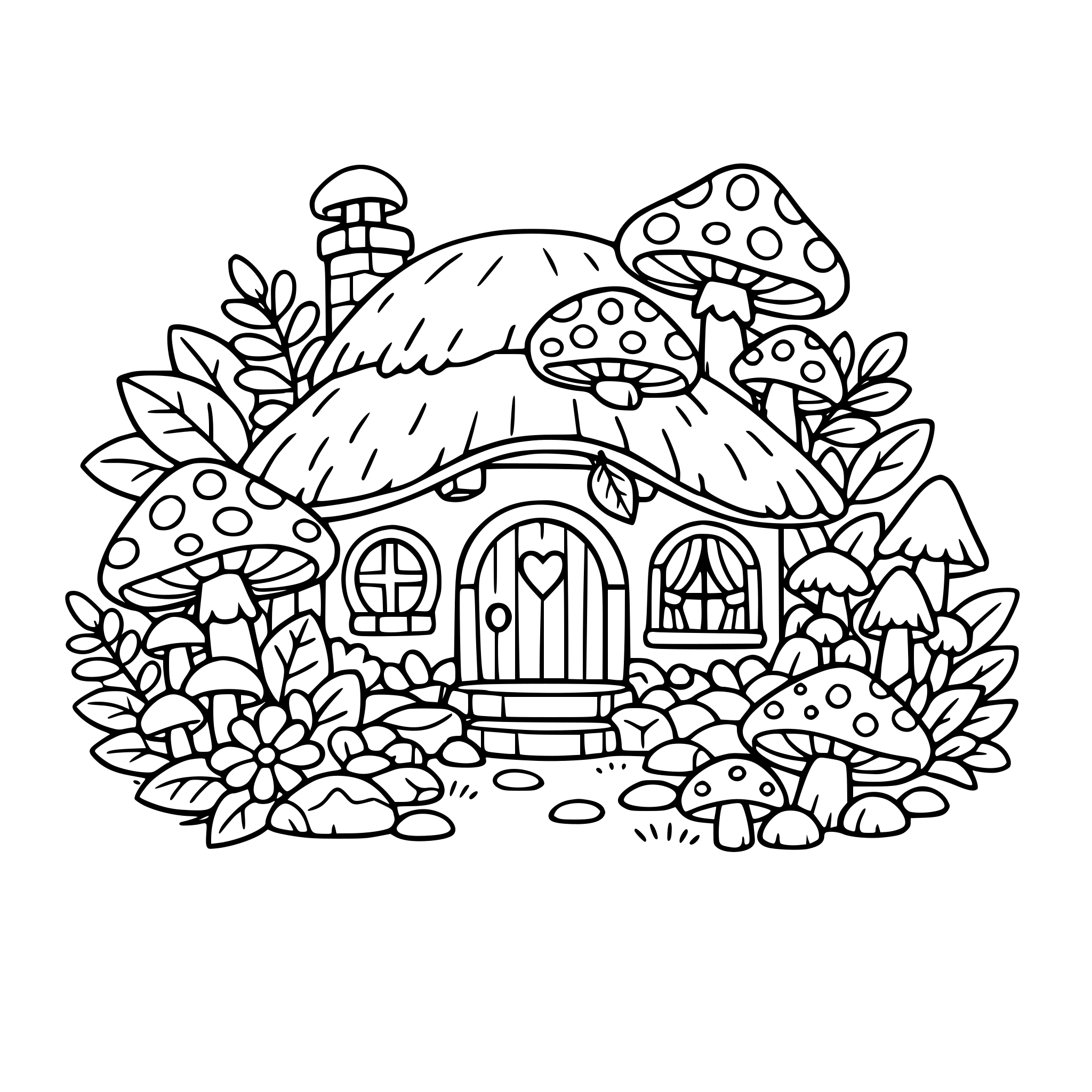 A cute forest cottage with many plants and mushrooms