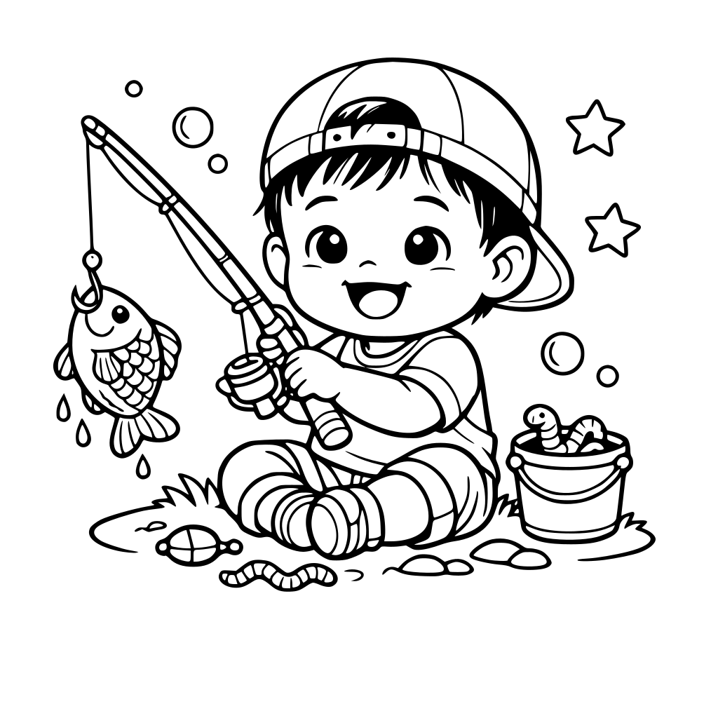 Asian baby boy fishing