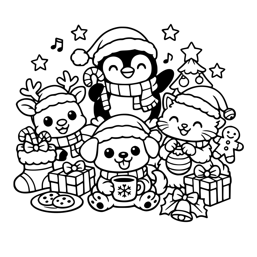 Cute animals celebrating Christmas